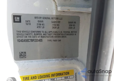 2011 Buick Lacrosse Cx из США, поврежденный, VIN 1G4GA5EC7BF220405